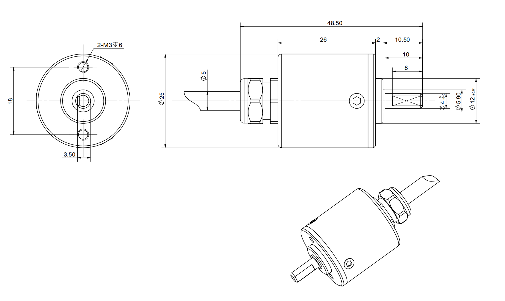 25mm微型迷你絕對值編碼器RS485接口（單圈絕對值Modbus-rtu）-BRTYL25系列